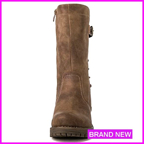 Lace Up Biker Boots Mid Calf Combat Motorcycle Fashion Festival Riding - Picture 4 of 7